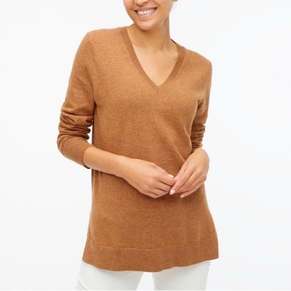 J. Crew Cotton Wool Tunic Sweater Women's Large Brown V-Neck Long Sleeve BB086